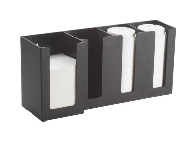 Classic Black 4-Section Countertop Cup, Lid, and Napkin Organizer