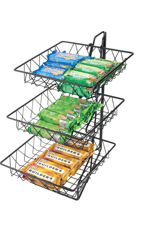 Three Tier Merchandiser with Square Wire Baskets - 12